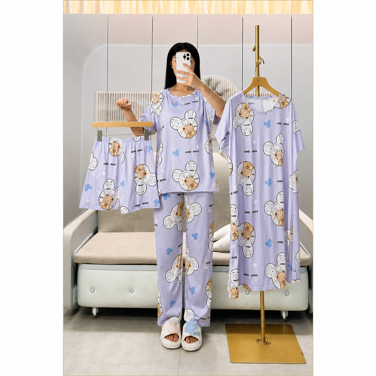 Korean Style 4-Piece Matching Nightwear Set - WJL-16#