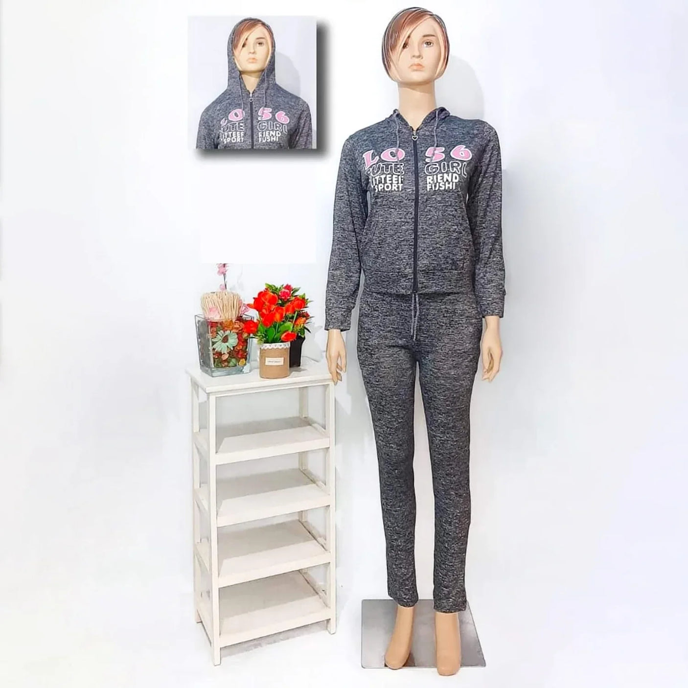 Qiaoling Lightweight Marled Zip-Up Hoodie Set