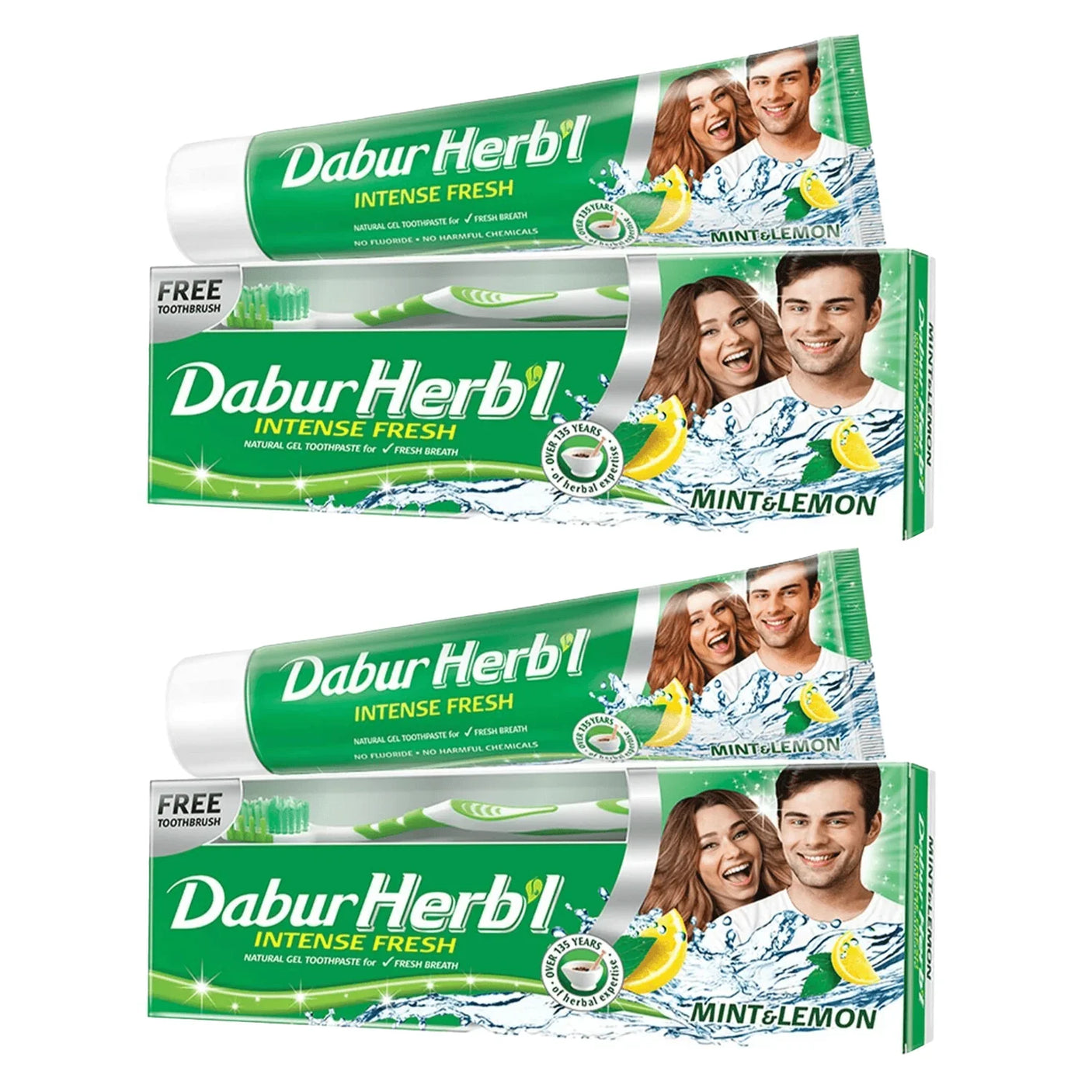 Dabur Herbal Intense Fresh Gel Toothpaste With Tooth Brush Free - 150g × 2 Pcs (Offer)