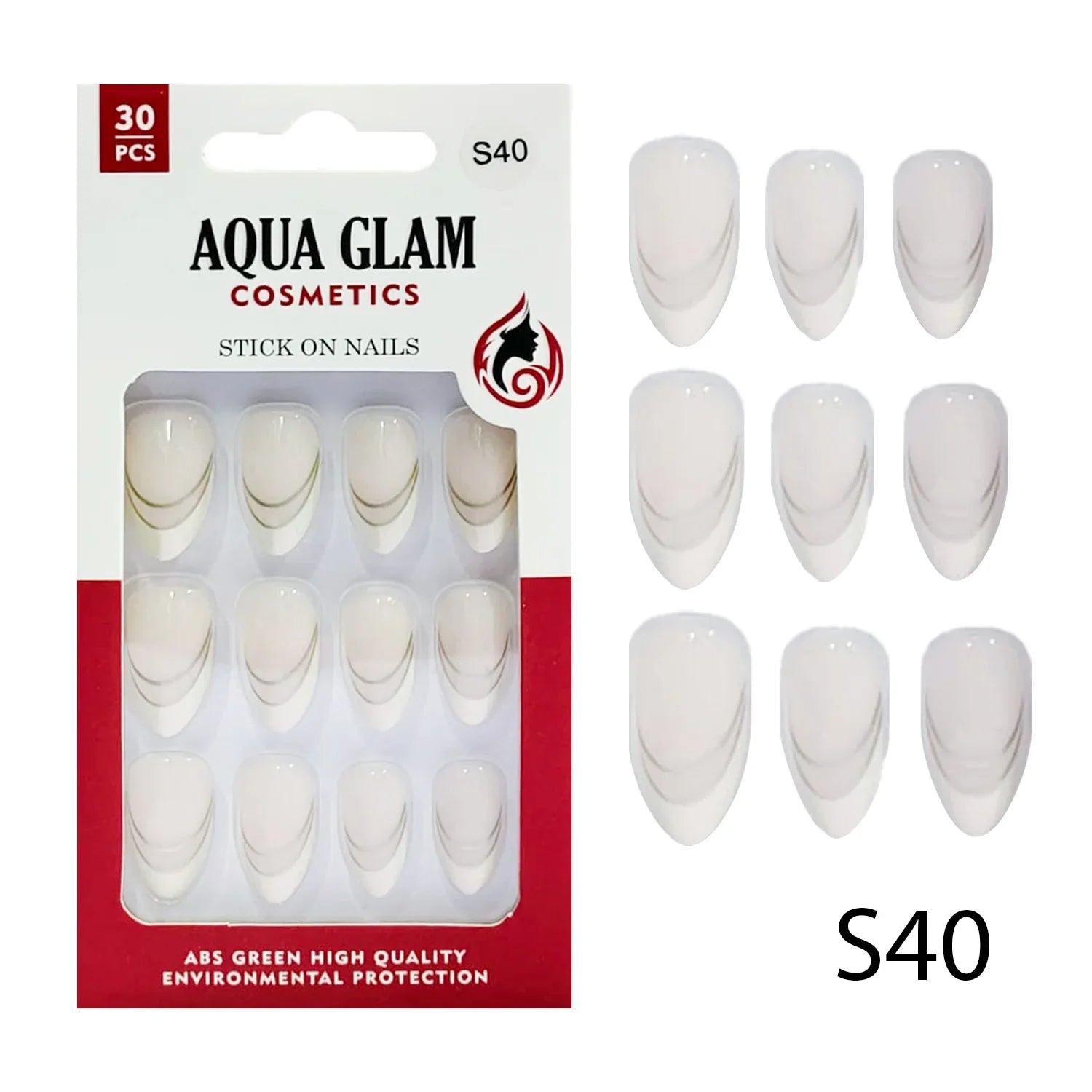 Aqua Glam Nails - Stick On Nails (S Series) - 30 Pcs - S40