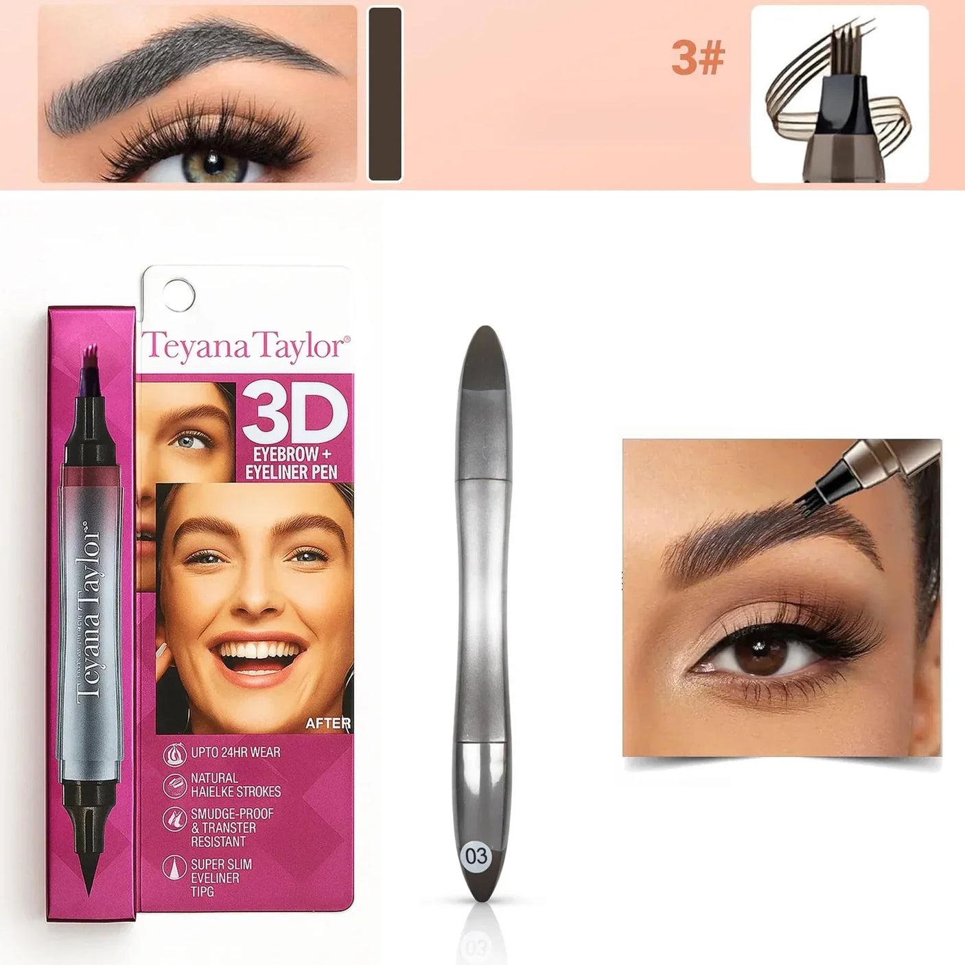 تيانا تايلور قلم تيانا تايلور 3D Eyebrow + Eyeliner Pen - 2 مل