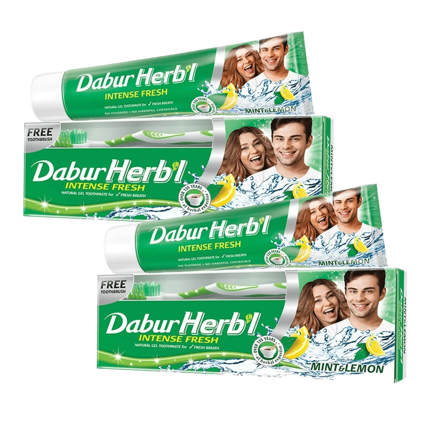 معجون أسنان دابور هيربال إنتنس فريش جل مع فرشاة أسنان مجانية - 150 جرام × قطعتين (عرض)