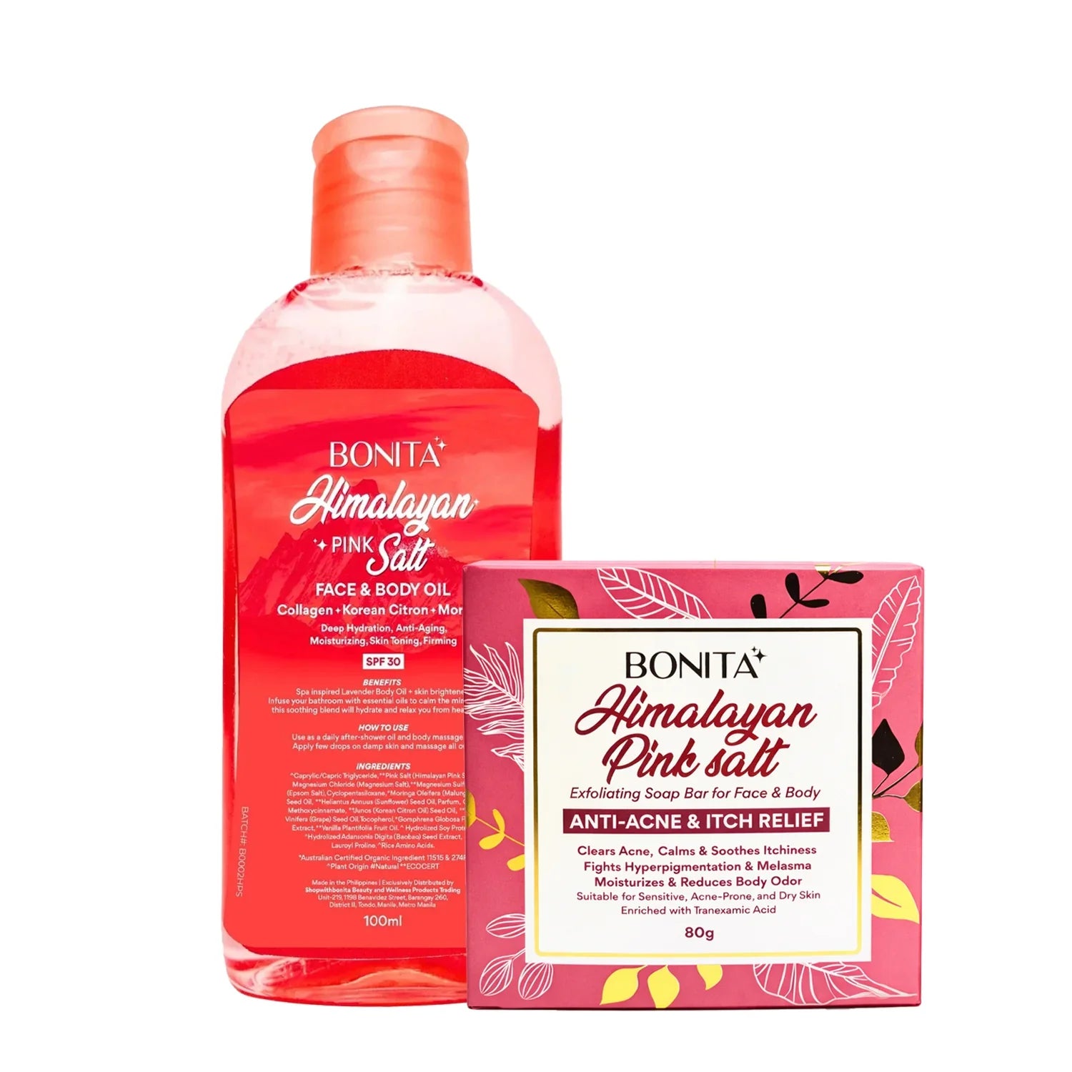 بونيتا زيت وصابون للوجه والجسم بملح الهيمالايا الوردي من بونيتا - 100 مل + 80 جم