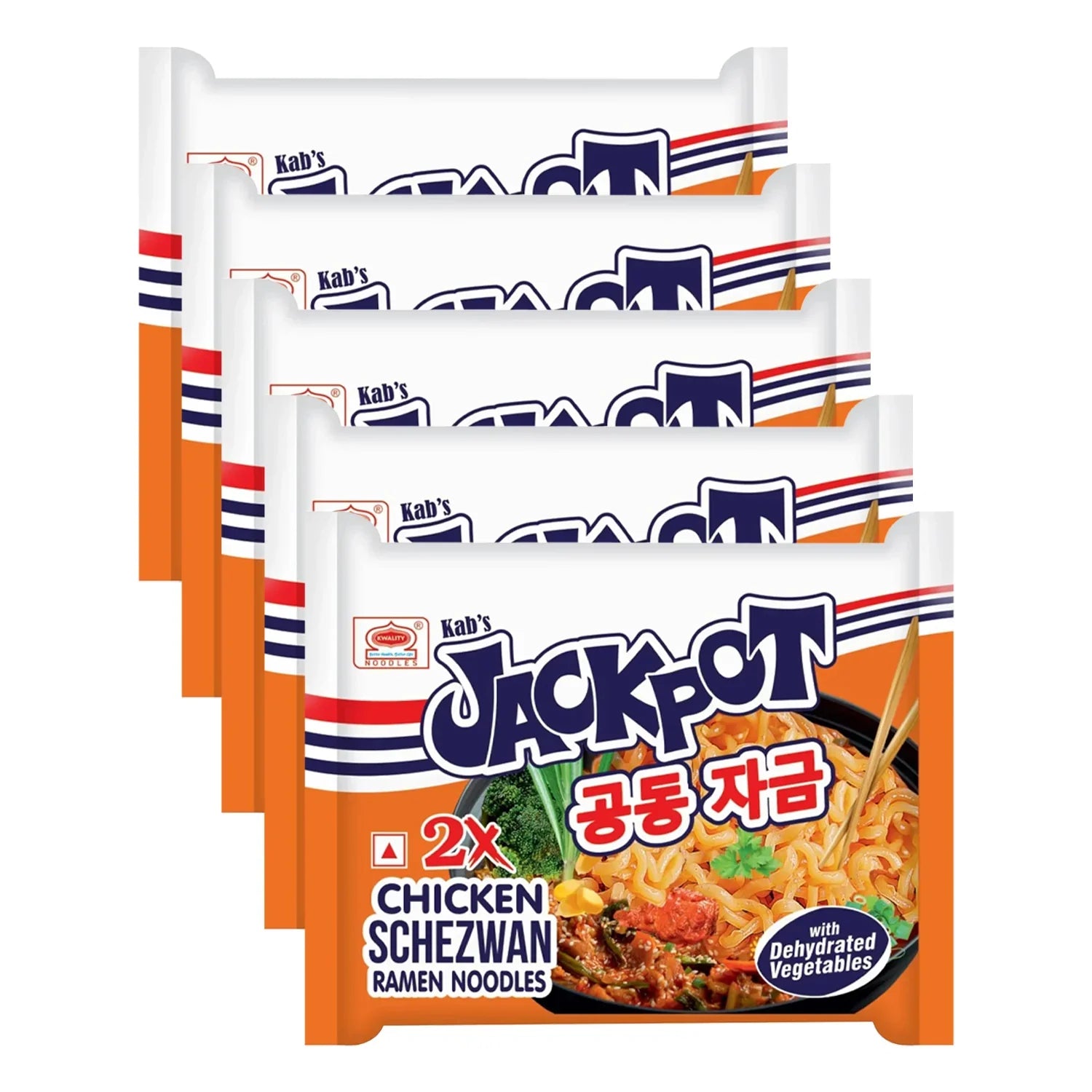 Kab's Jackpot 2X Chicken Schezwan Ramen Noodles - 60g × 5 Pcs (Offer)