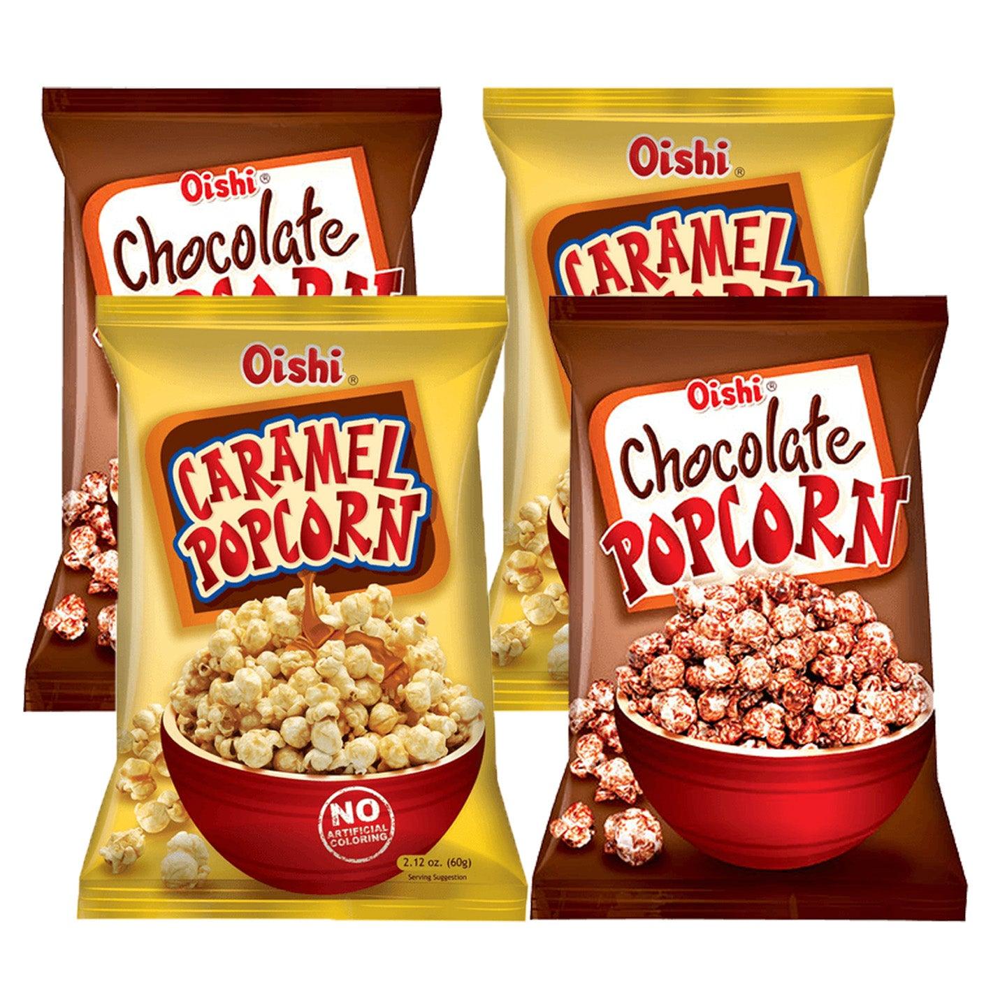 Oishi Pop Corn Caramel & Chocolate - 4 Pcs × 60g (Offer)