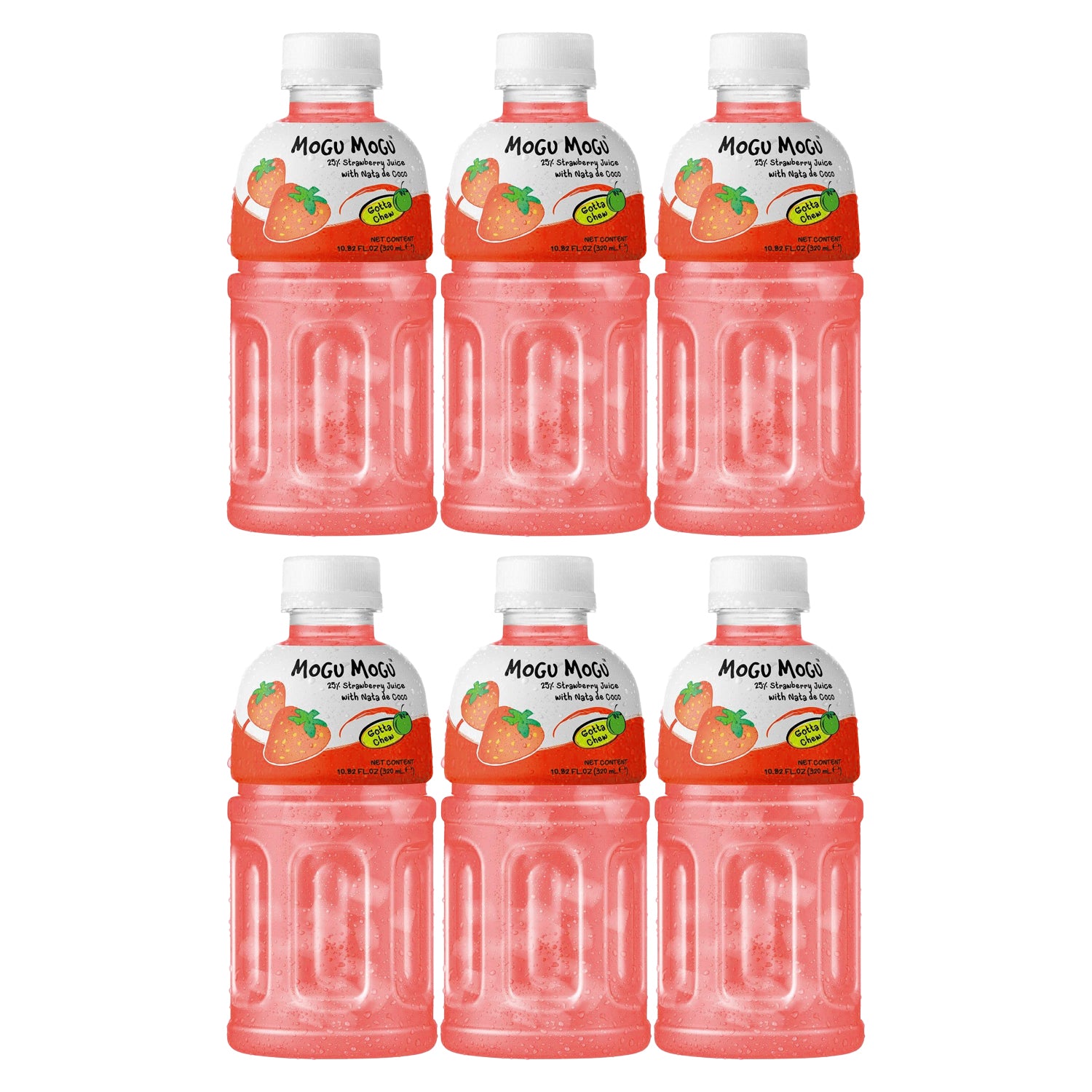 Mogu Mogu Strawberry Juice With Nata De Coco - 320ml × 6Pcs