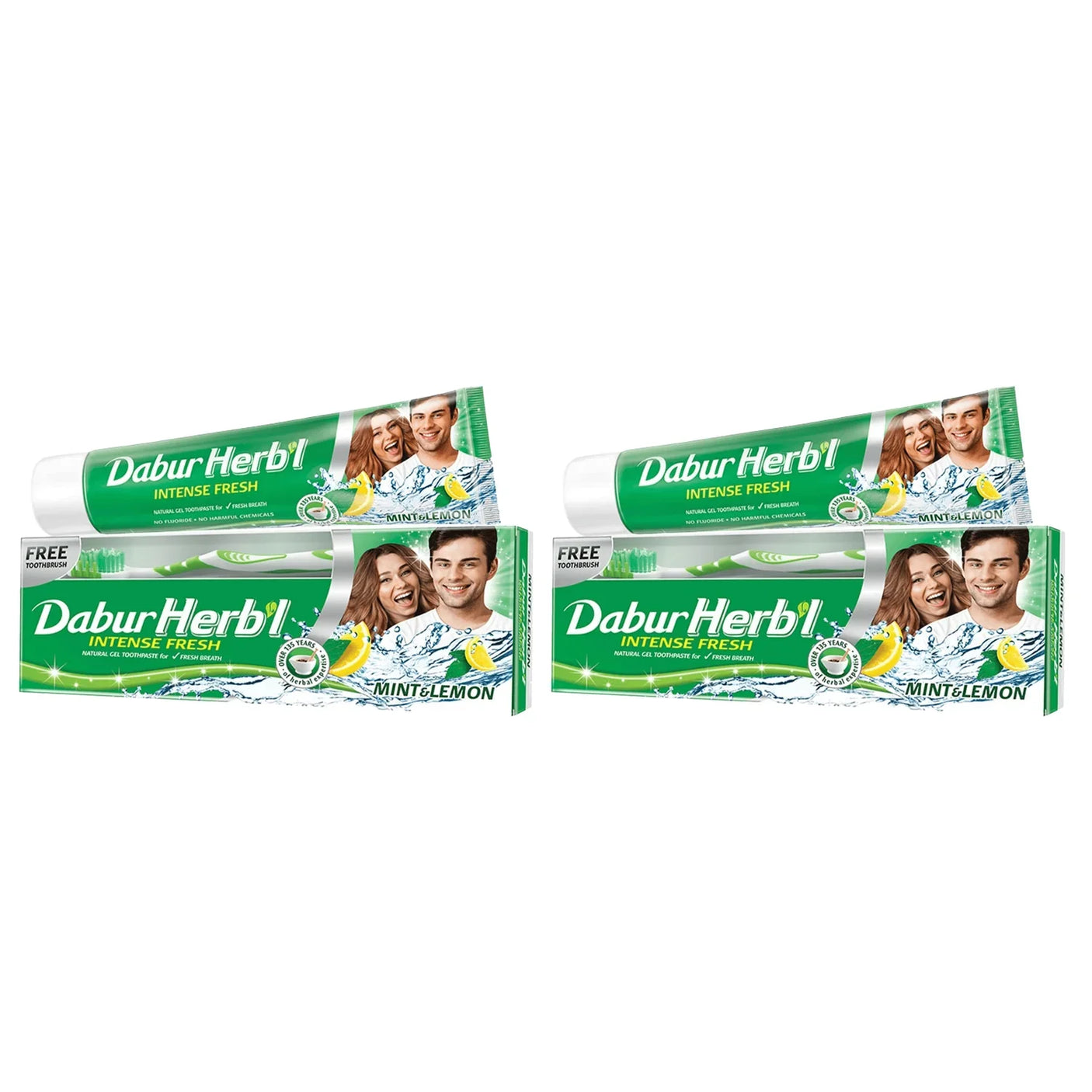 Dabur Herbal Intense Fresh Gel Toothpaste With Tooth Brush Free - 150g × 2 Pcs (Offer)