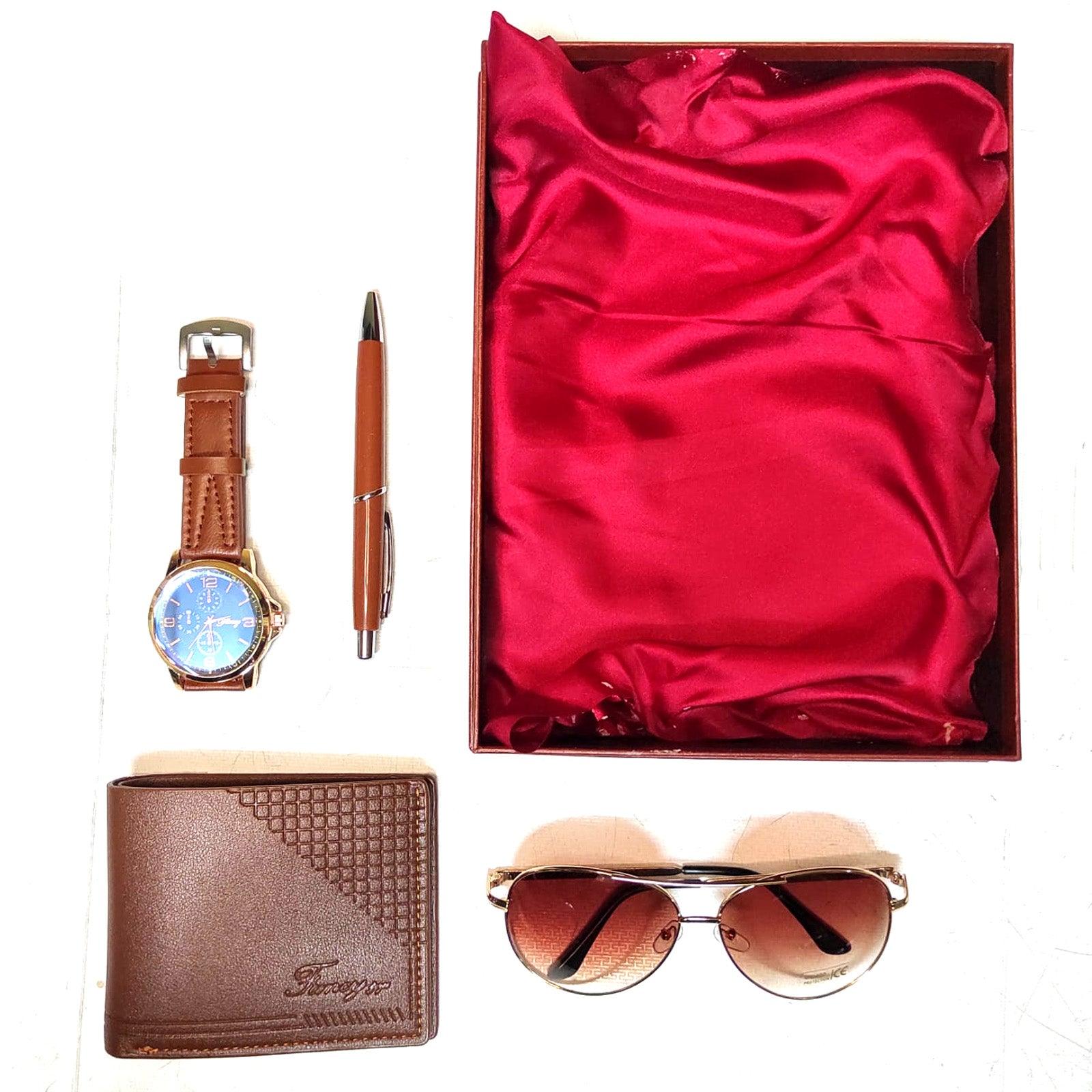 Professional Gift Set With Pen Sunglass Wallet Watch - Gold