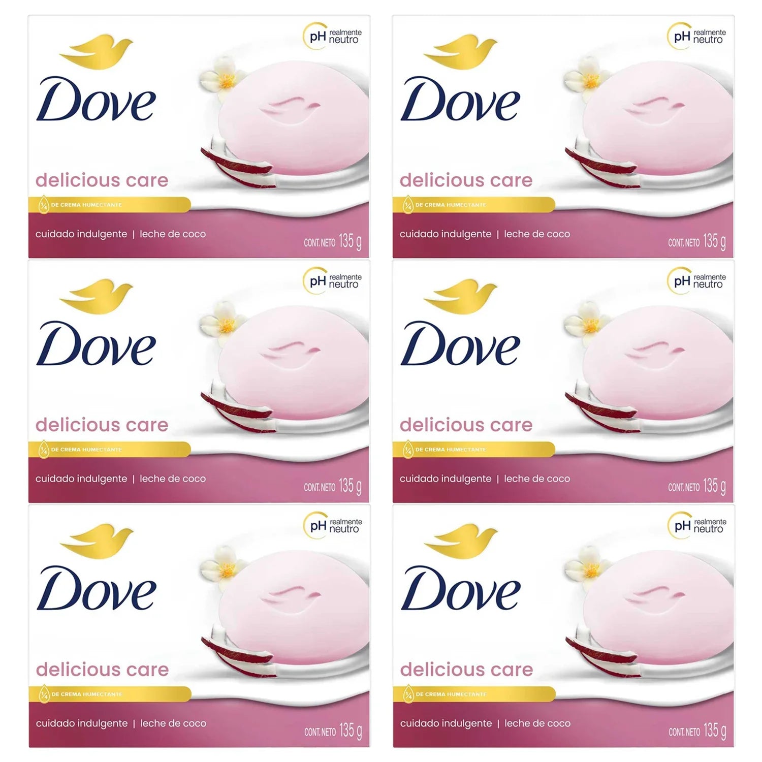 Dove Delicious Care Coconut Milk Beauty Soap - 135g × 6Pcs