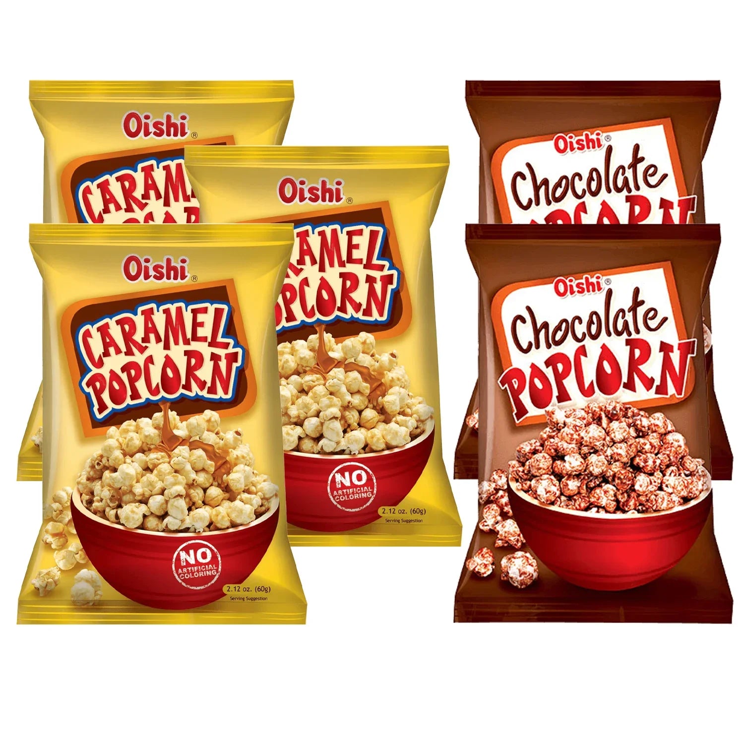 Oishi Pop Corn Caramel & Chocolate - 5 Pcs × 60g (Offer)
