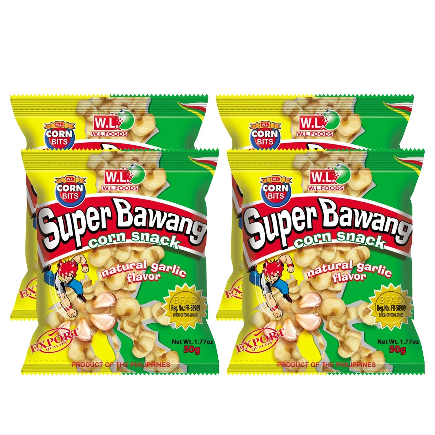 WL Super Bawang Corn Snack All Natural Garlic Flavor - 50g × 4 Pcs (Offer)