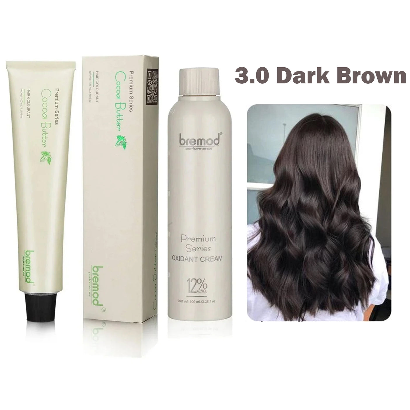 Bremod 3.0 Dark Brown Hair Color + Oxidant Cream - 100ml+100ml