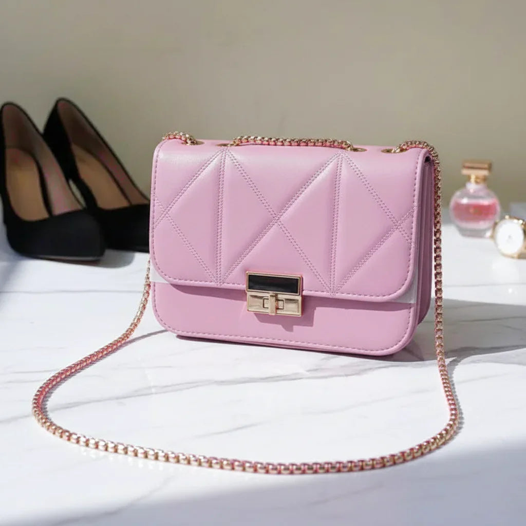Women's Quilted Crossbody Bag with Gold Chain Strap - B101