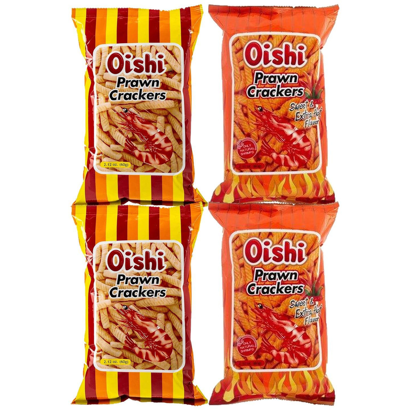 Oishi Prawn Crackers + Sweet & Extra Hot - 4 Pcs × 60g (Offer)