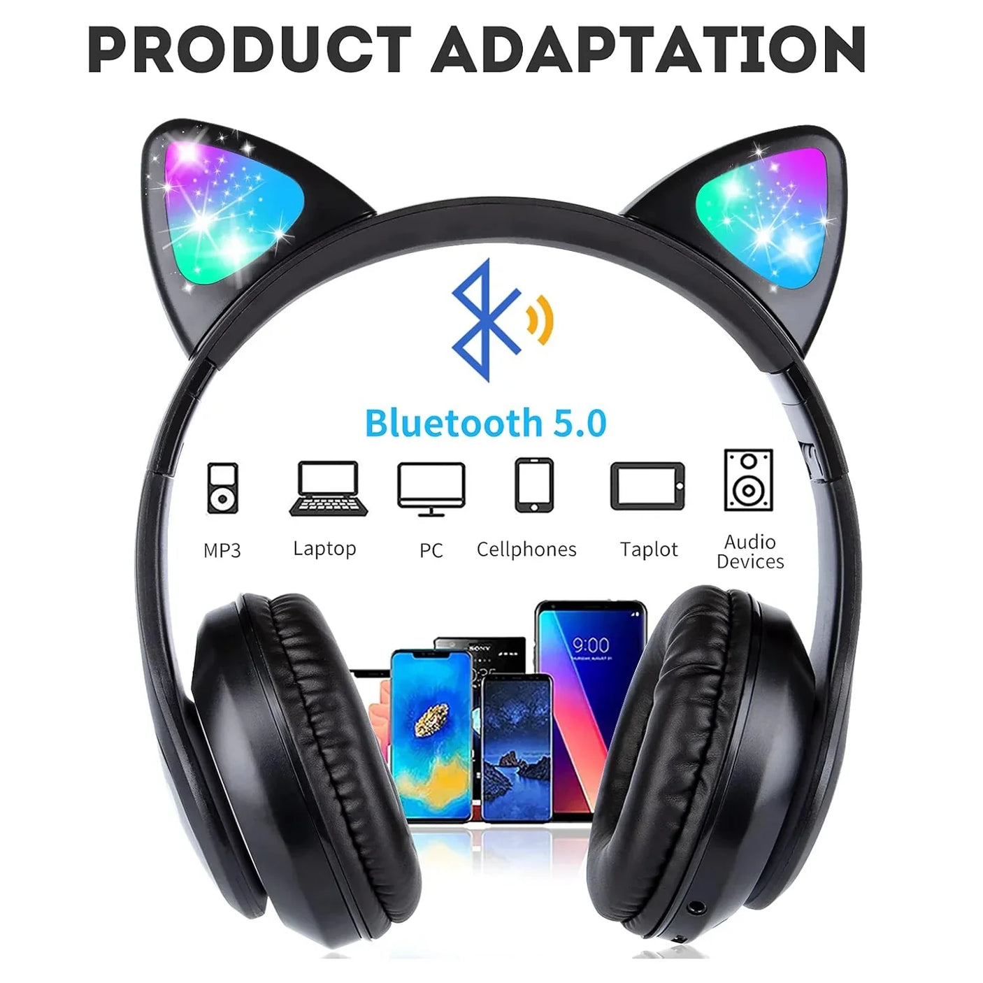 RGB Glow Lights Cat Ear Wireless Headphone STN-28