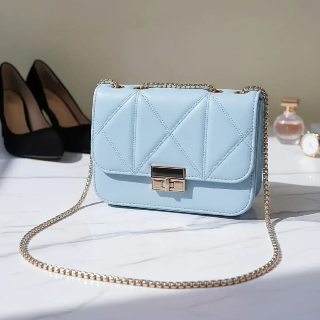 Women's Quilted Crossbody Bag with Gold Chain Strap - B101