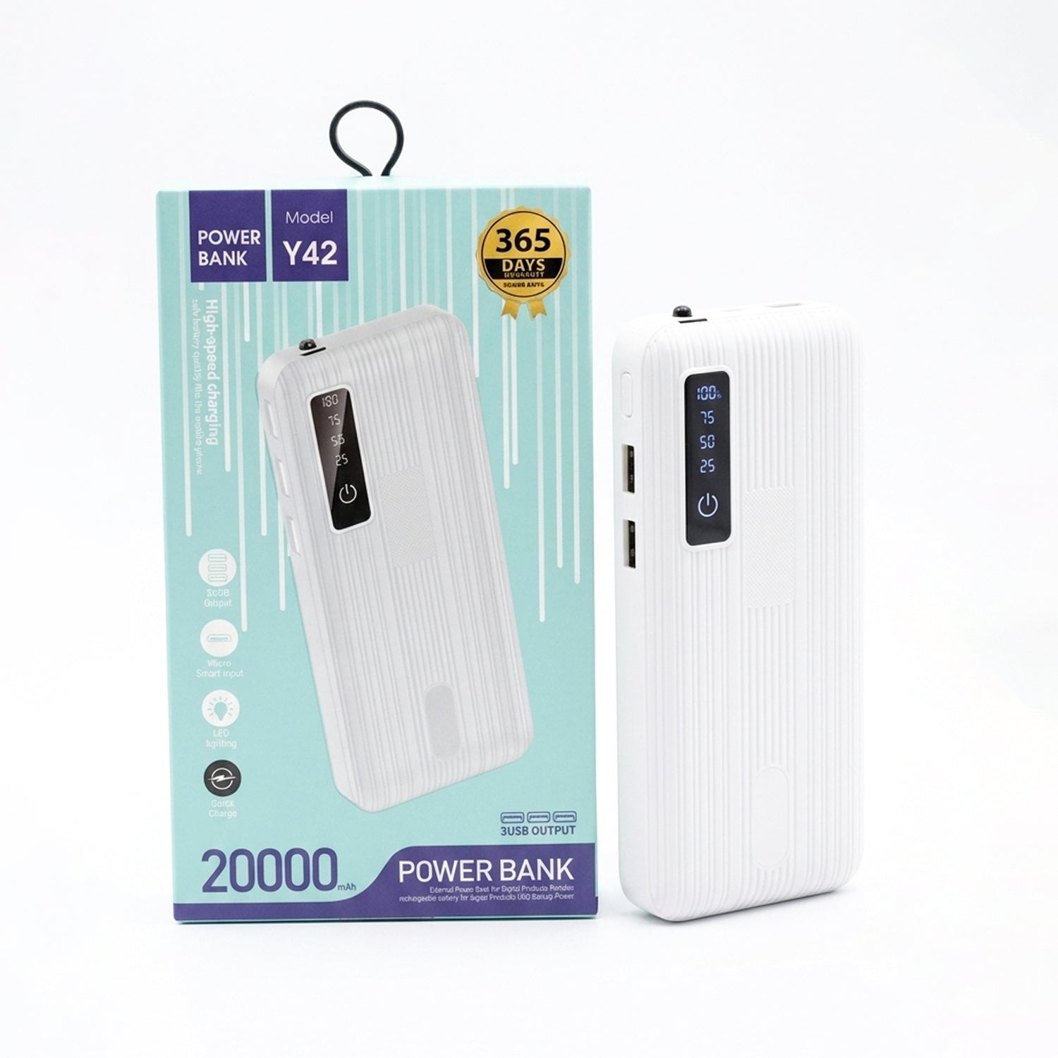Portable 3 USB Output 20000mAh Power Bank - Y42