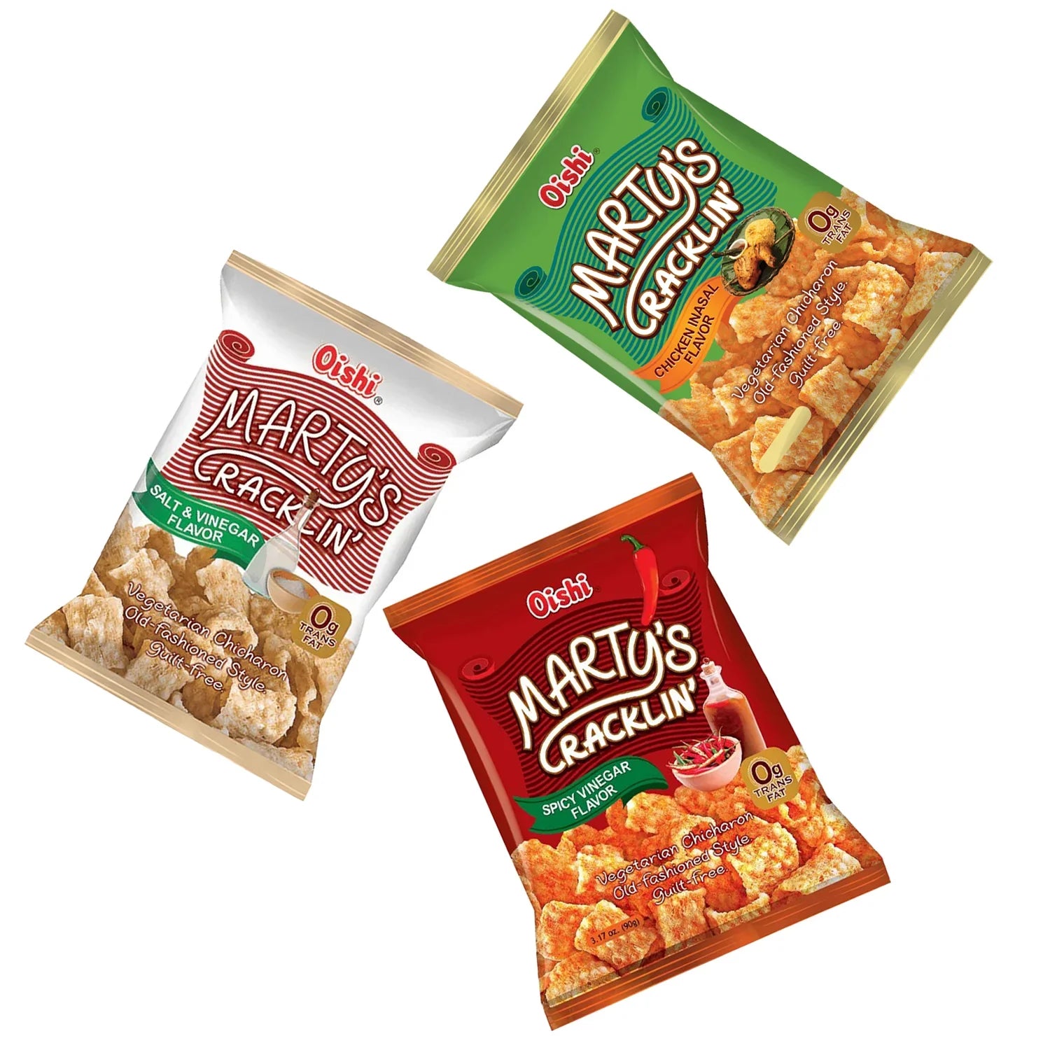 Oishi Variety Pack - 90g×3Pcs (Salt & Vinegar, Chicken Inasal, Spicy Vinegar)
