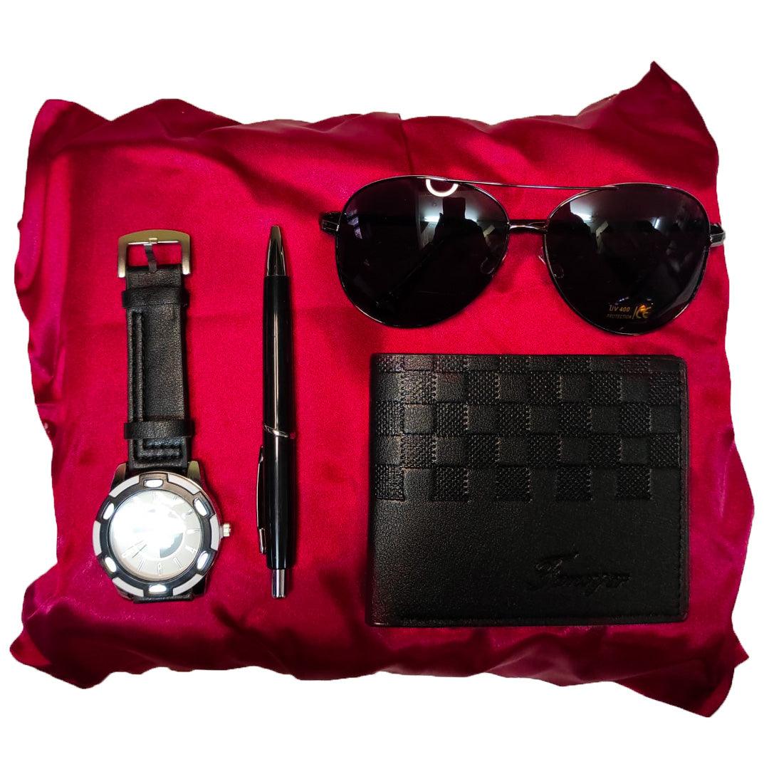Professional Gift Set With Pen Sunglass Wallet Watch - Black