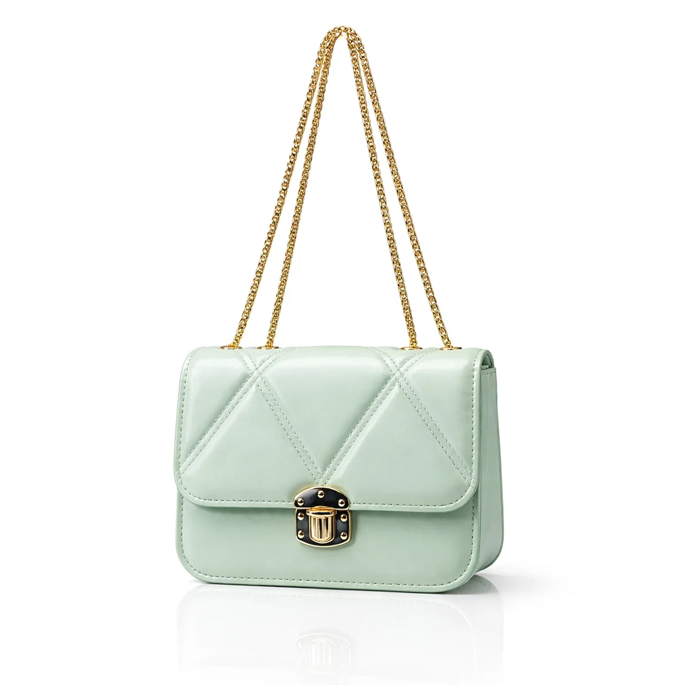 Women's Quilted Crossbody Bag with Gold Chain Strap - B102