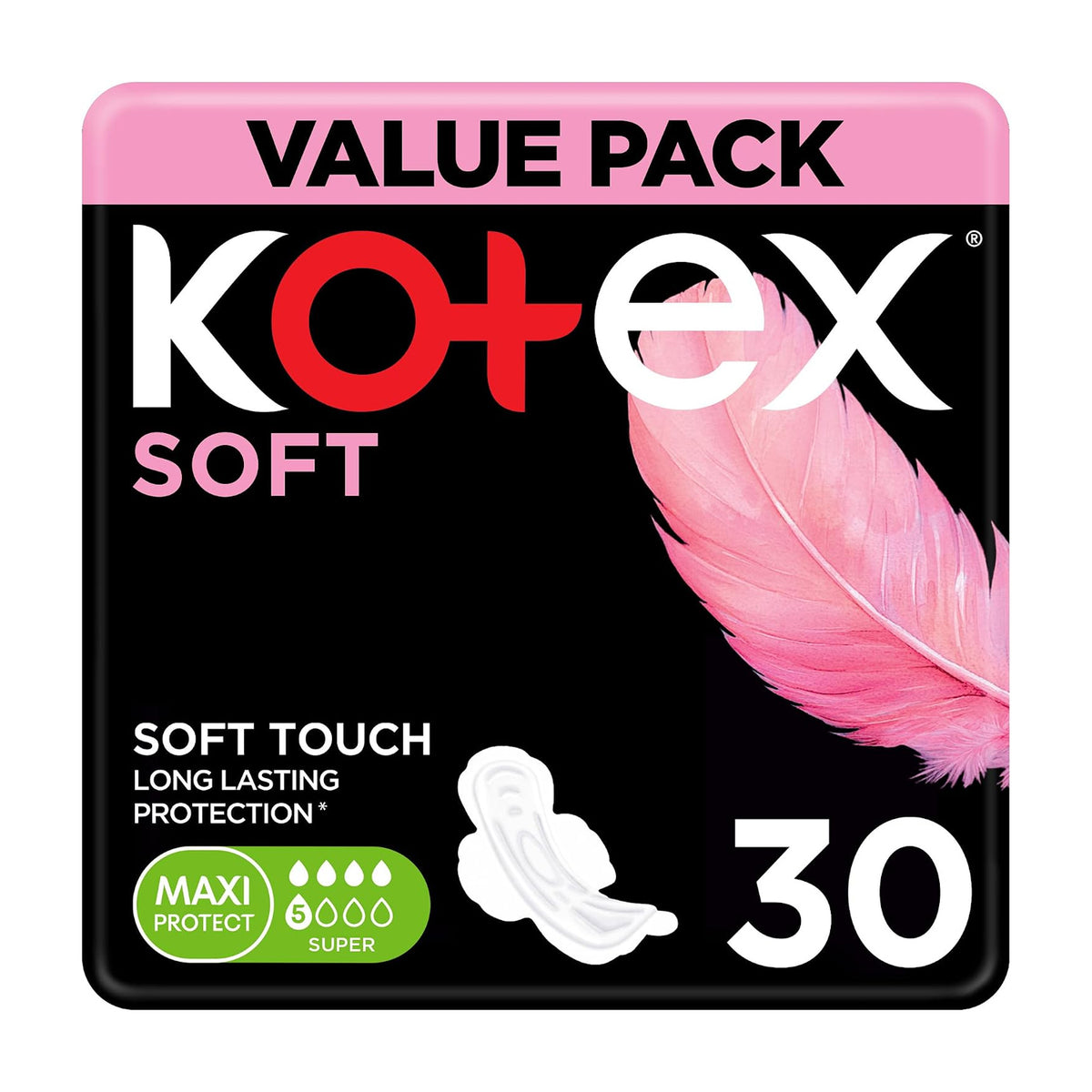 Kotex Soft Touch Maxi Protect Sanitary Pads with Wings - 30s