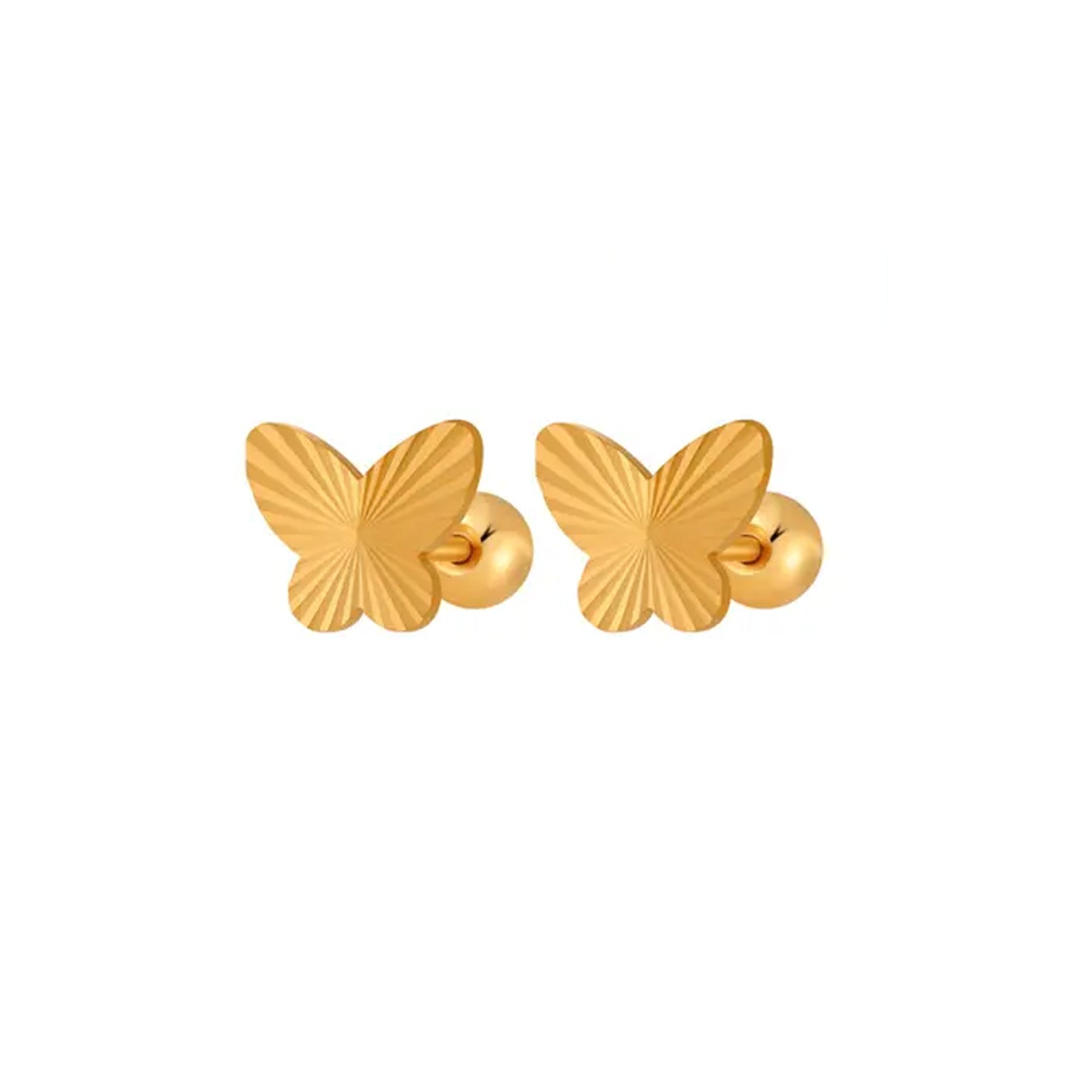 Golden Stainless Steel Butterfly Design Stud Earrings - 118