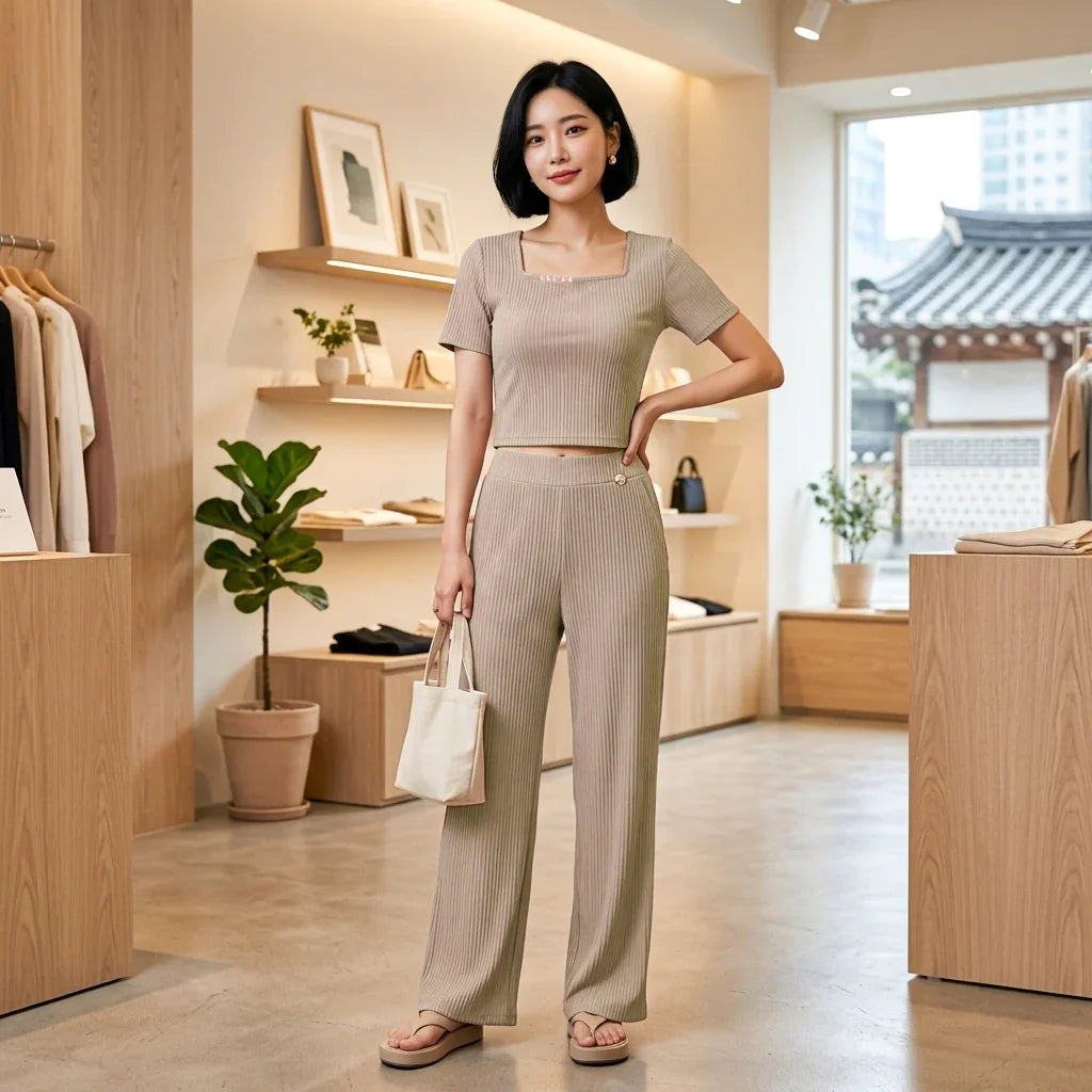 Women's Korean Style Classic Design Top & Pant M-719