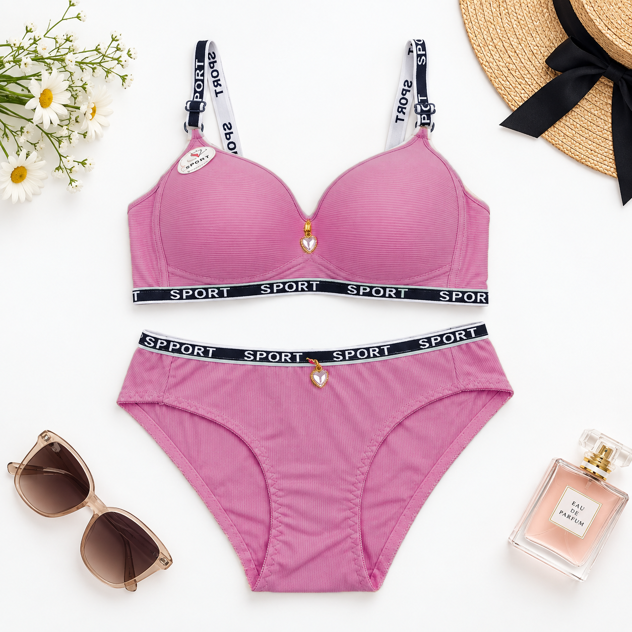 Ribbed Wireless Comfort Push-Up Bra and Panty Set - 5001