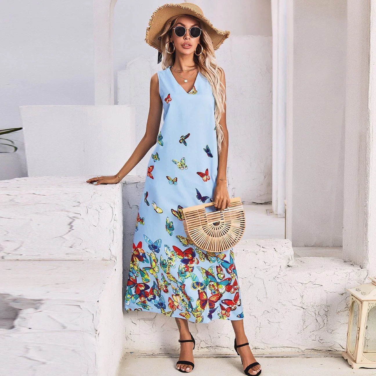 Fluttering Beauty Butterfly Print Maxi Dress
