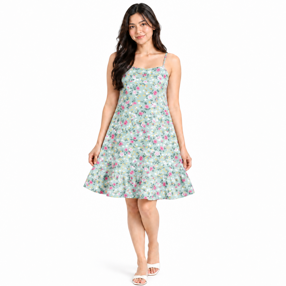 Floral Print Sleeveless Ruffle Hem Dress