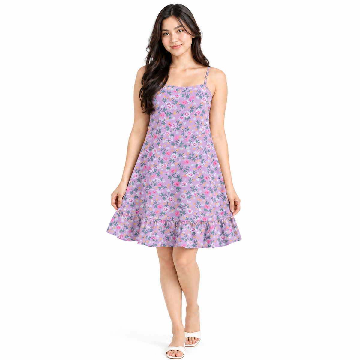 Floral Print Sleeveless Ruffle Hem Dress