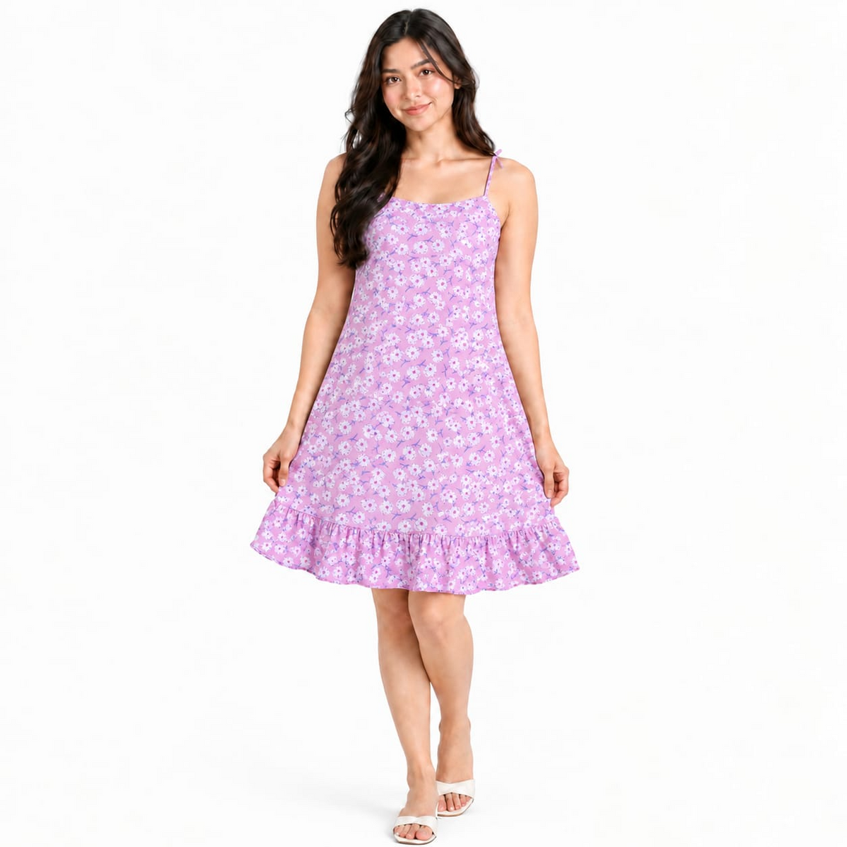 Floral Print Sleeveless Ruffle Hem Dress