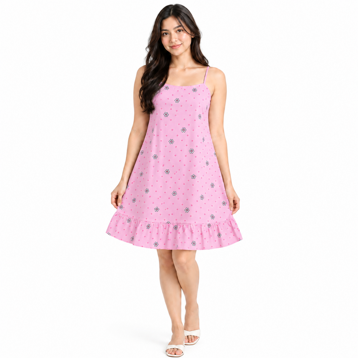 Floral Print Sleeveless Ruffle Hem Dress