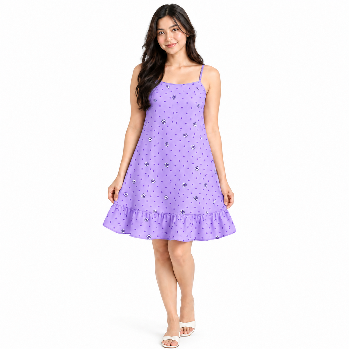 Floral Print Sleeveless Ruffle Hem Dress