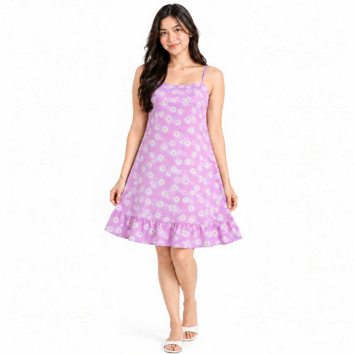 Floral Print Sleeveless Ruffle Hem Dress