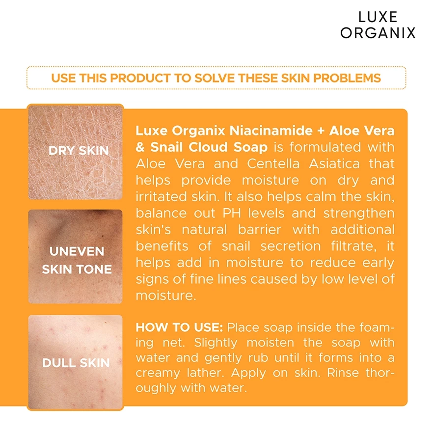 Luxe Organix Aloe Vera & Snail Moisturizing Cloud Soap - 180g