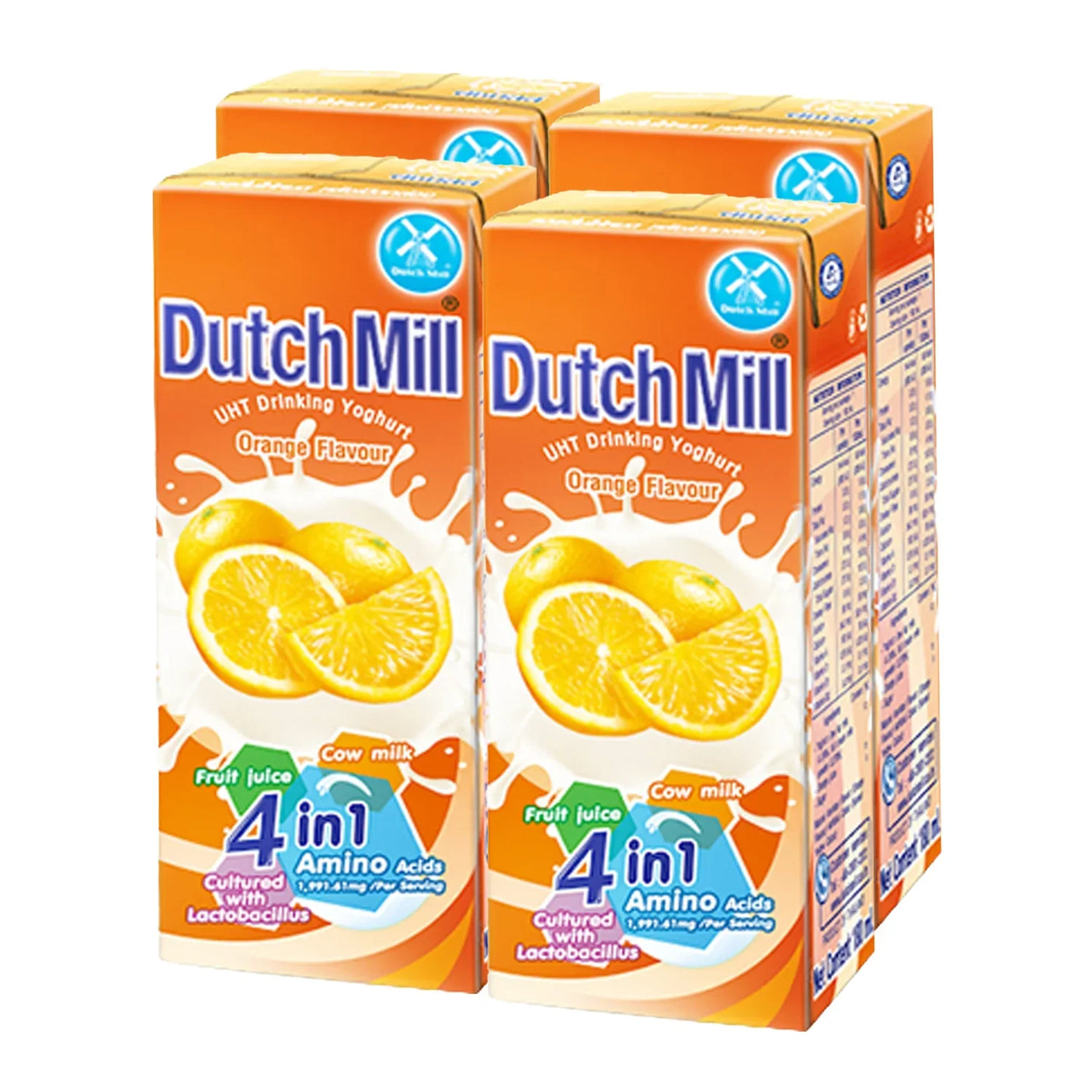 Dutch Mill Yoghurt Drink Orange Flavour - 180ml × 4 Pcs