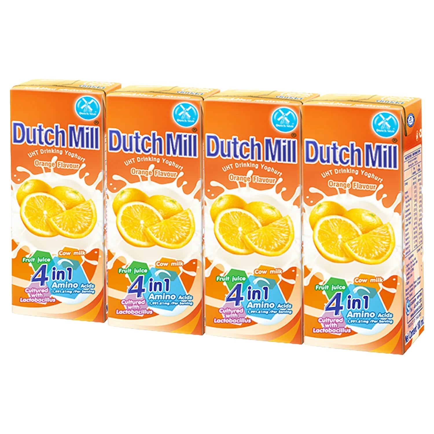 Dutch Mill Yoghurt Drink Orange Flavour - 180ml × 4 Pcs