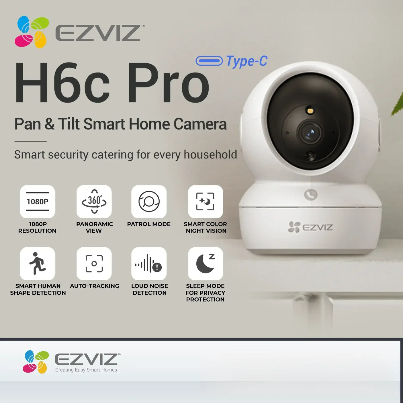 كاميرا المنزل الذكي EZVIZ 360 درجة 1080P - H6c Pro