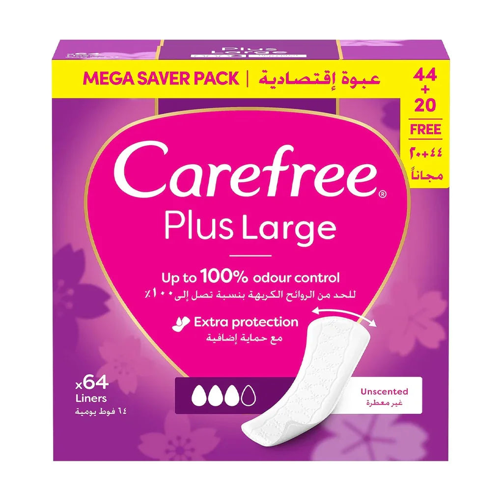 Carefree Plus Large Unscented Panty Liners - 64s × 2Pcs