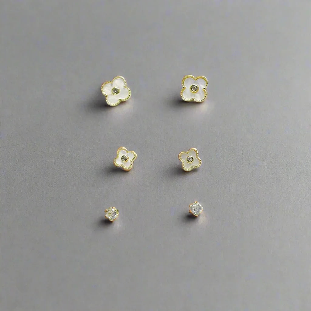 Golden Stainless Steel Korean Style Stud Earrings 3 Pairs - 123