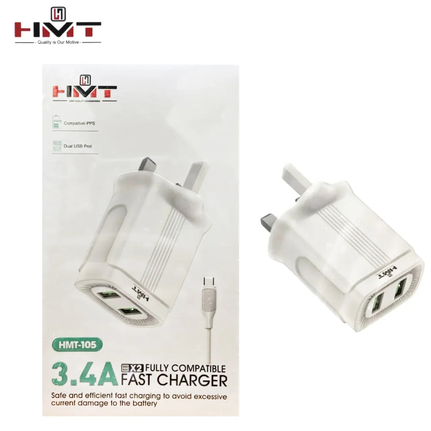 HMT 3.4A Output Dual USB Type-C Fast Charger H202