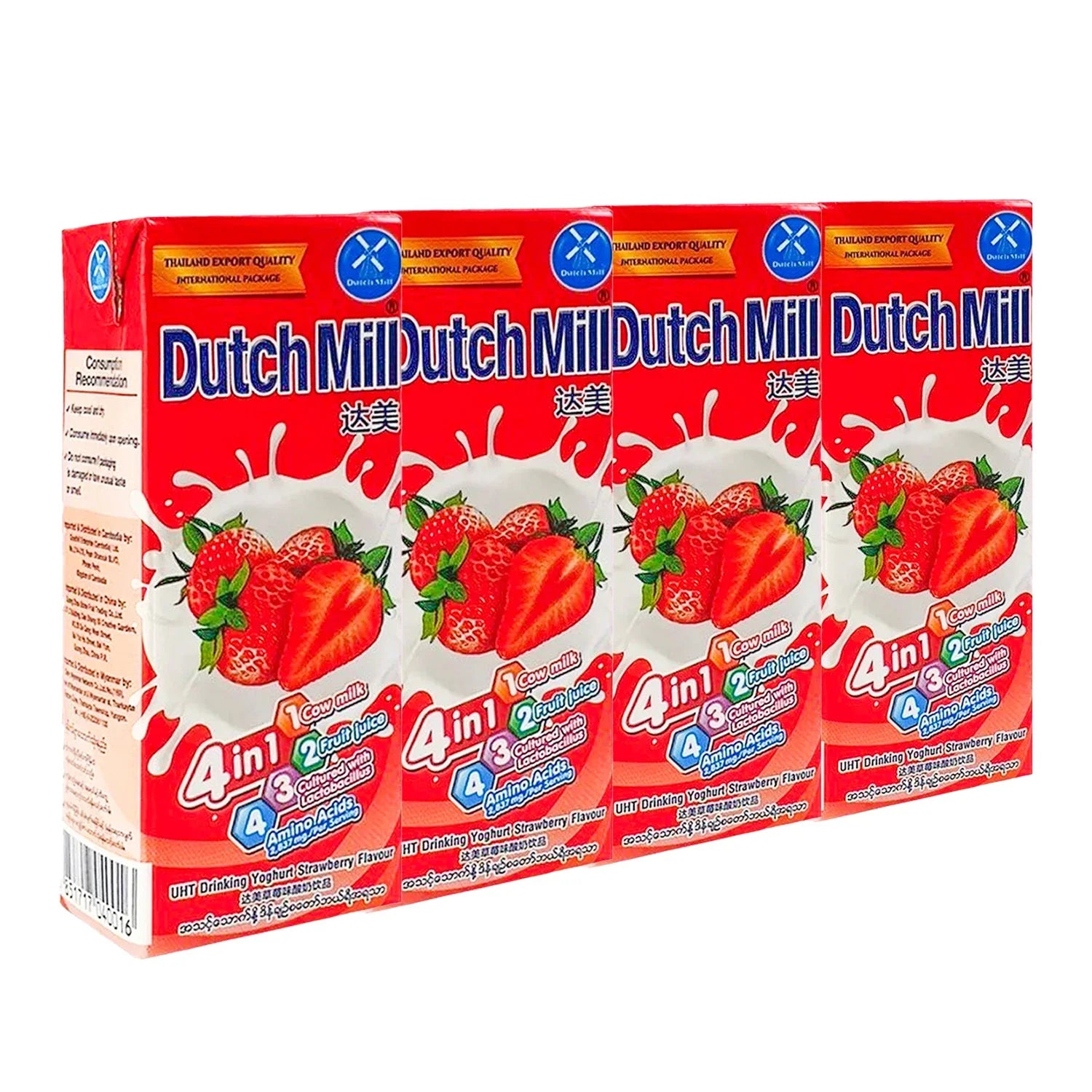 Dutch Mill Yoghurt Drink Strawberry Flavour - 180ml × 4 Pcs
