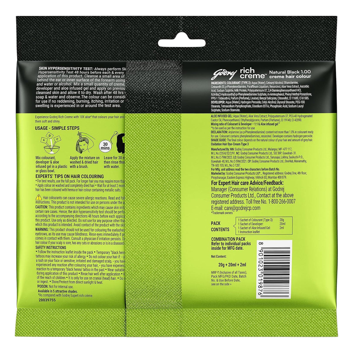Godrej Rich Creme Hair Color Natural Black 1.00 - 20g + 20ml
