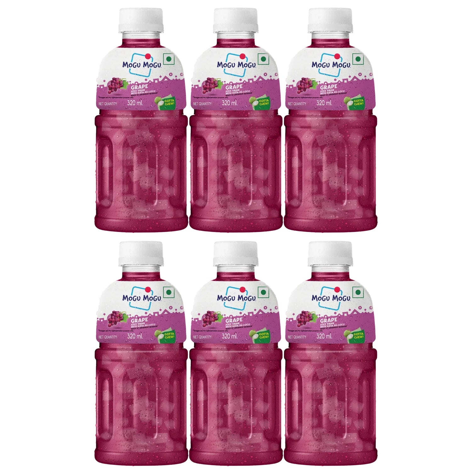 Mogu Mogu Grape Juice with Nata de Coco - 320ml × 6 Pcs