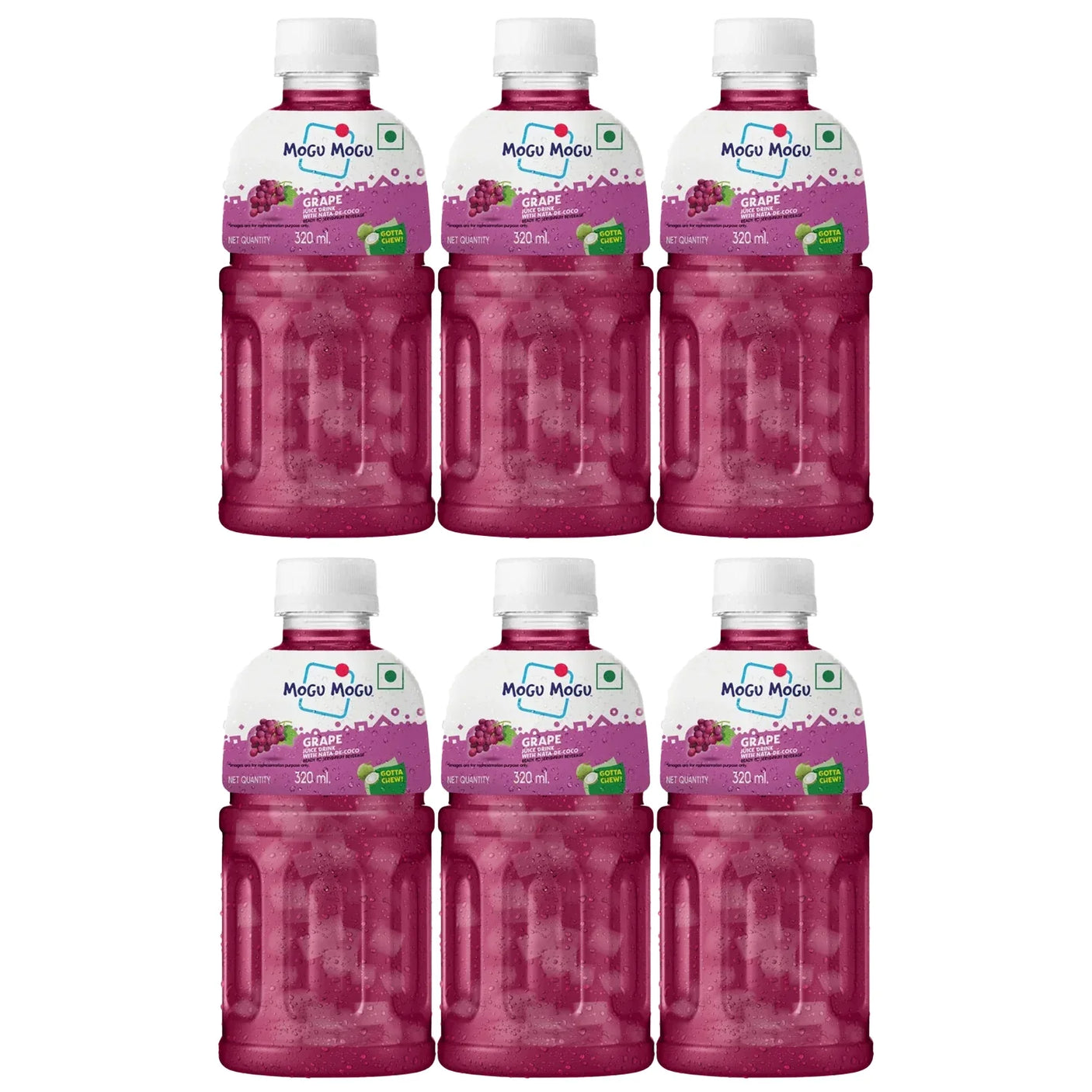Mogu Mogu Grape Juice with Nata de Coco - 320ml × 6 Pcs