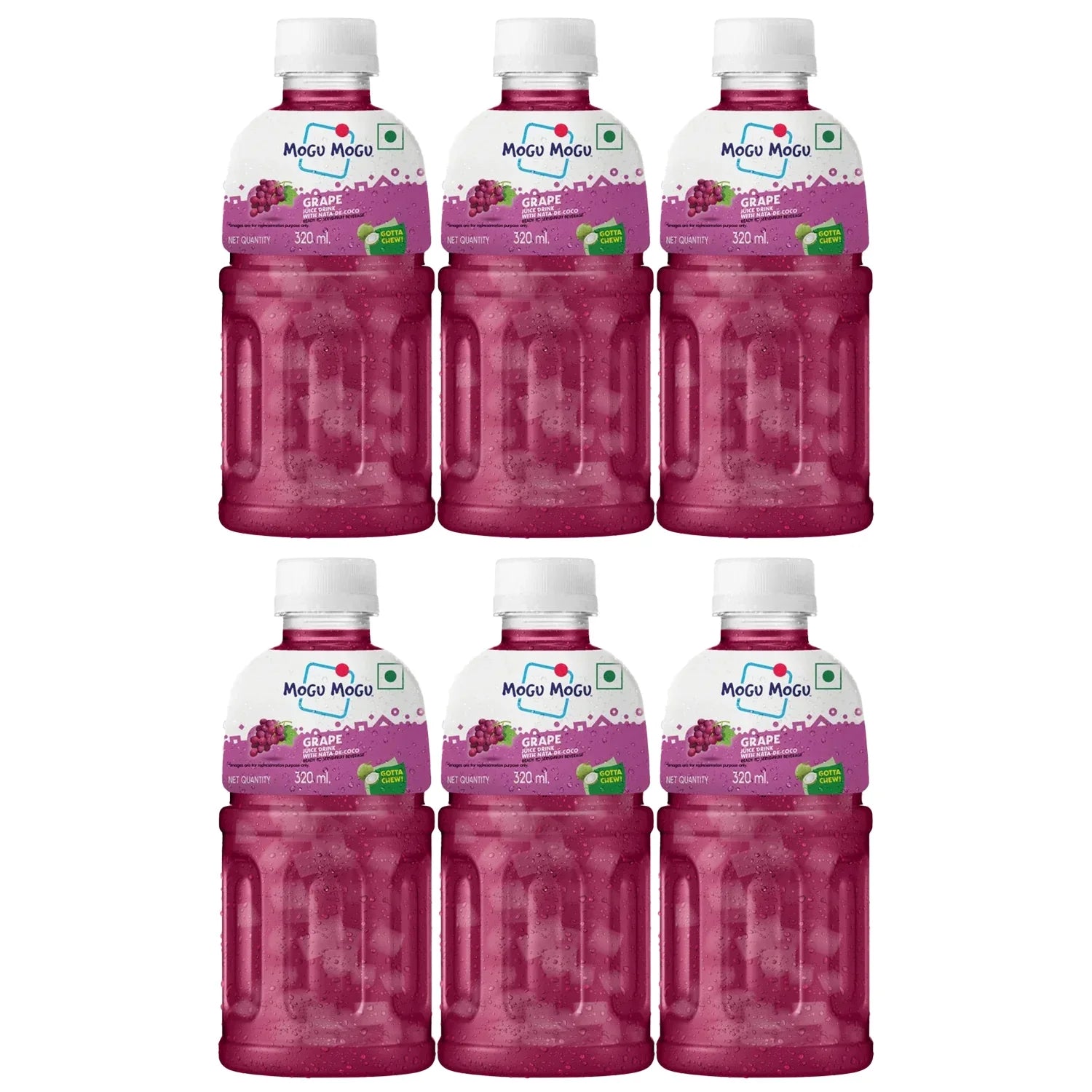 Mogu Mogu Grape Juice with Nata de Coco - 320ml × 6 Pcs