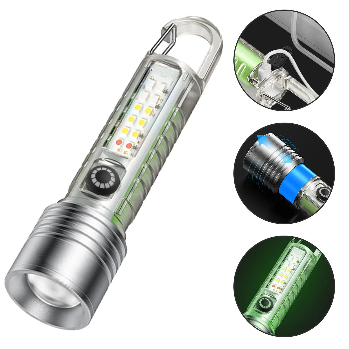 مصباح يدوي LED محمول قابل لإعادة الشحن عبر USB