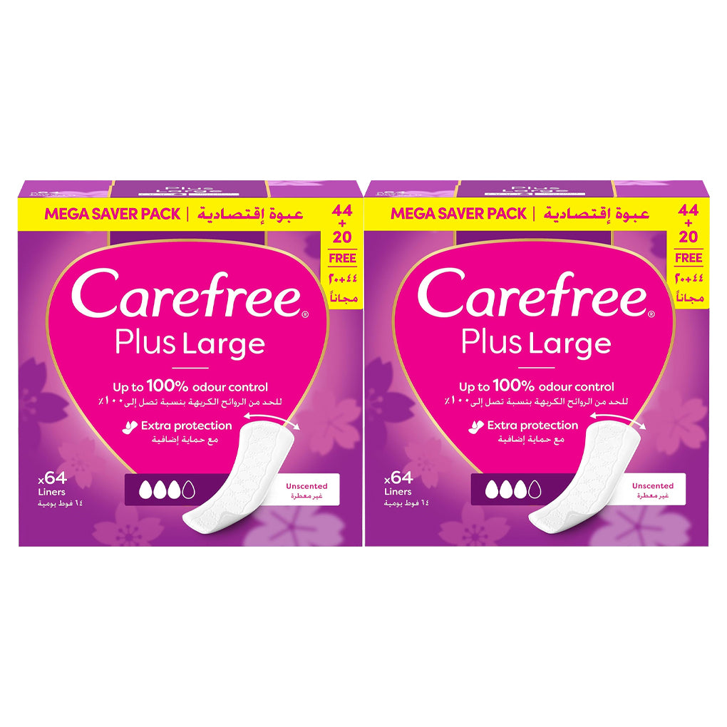 Carefree Plus Large Unscented Panty Liners - 64s × 2Pcs