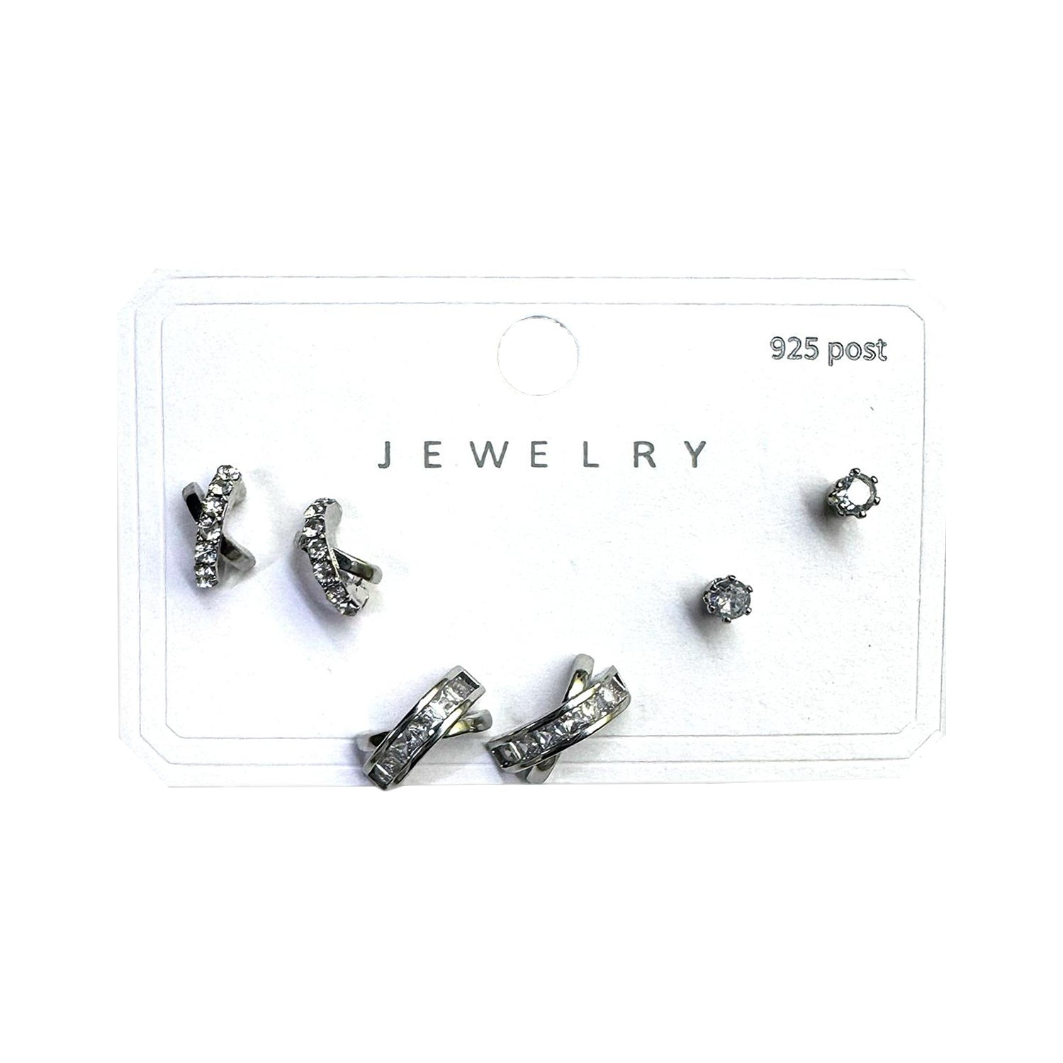Korean Style Silver Stainless Steel Stud Earrings 3 Pairs - 133